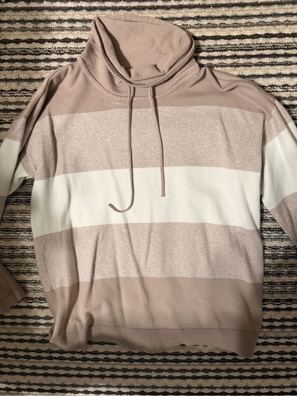 Liz Claiborne Taupe & White Striped Cowl Neck Sweater